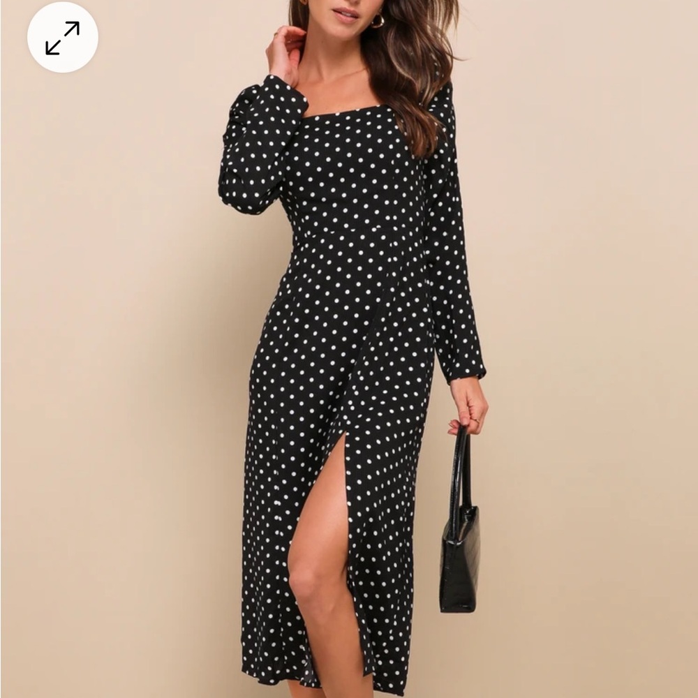 NEW LULUS Black and White Polkadot Midi Dress. Perfect for every season!